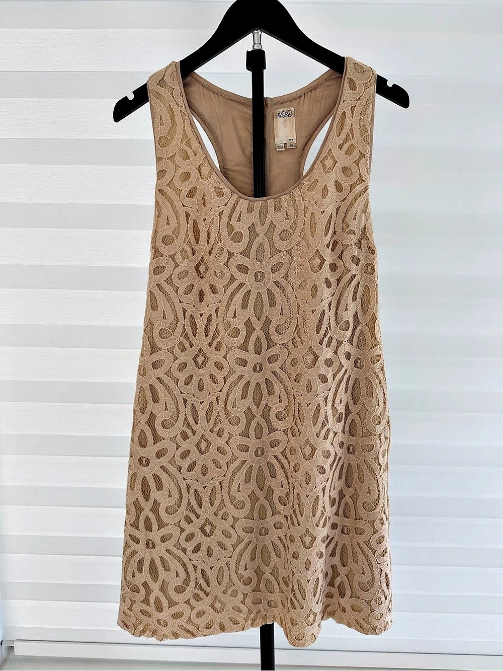 Ali Ro Floral Lace Mini Dress in Beige Size 8 Like New